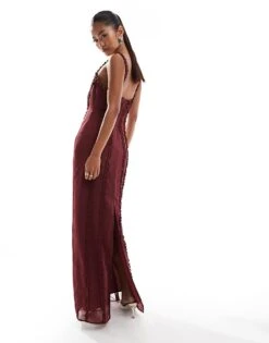 Pretty Lavish Sweetheart Ruffle Maxi Dress In Wine For Women -Pretty Lavi Clothing Shop 206916812 4