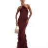Pretty Lavish Halter Ruffle Maxi Dress In Wine For Women