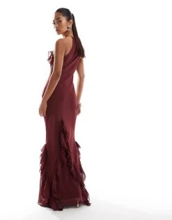 Pretty Lavish Halter Ruffle Maxi Dress In Wine For Women -Pretty Lavi Clothing Shop 206916828 3