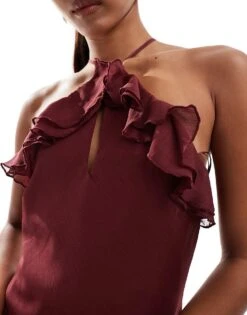 Pretty Lavish Halter Ruffle Maxi Dress In Wine For Women -Pretty Lavi Clothing Shop 206916828 4