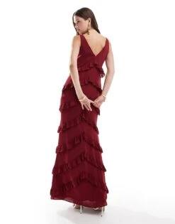 Pretty Lavish Ruffle Maxi Dress In Wine For Women -Pretty Lavi Clothing Shop 206916844 3