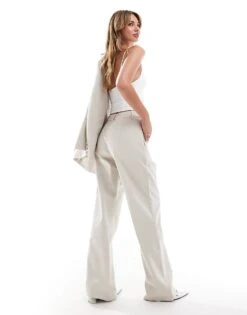 Pretty Lavish Tailored Wide Leg Trouser Co-ord In Chalk For Women -Pretty Lavi Clothing Shop 206917683 4