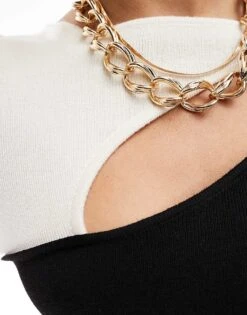 Pretty Lavish Contrast Knit Top In Cream And Black For Women Black / Cream -Pretty Lavi Clothing Shop 206917833 3