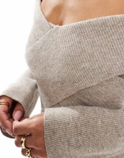 Pretty Lavish Cross Over Knit Top In Beige For Women -Pretty Lavi Clothing Shop 206917839 3