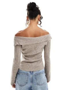 Pretty Lavish Cross Over Knit Top In Beige For Women -Pretty Lavi Clothing Shop 206917839 4