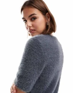 Pretty Lavish Cropped Knit T-shirt In Charcoal For Women -Pretty Lavi Clothing Shop 206918117 3