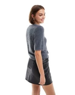 Pretty Lavish Cropped Knit T-shirt In Charcoal For Women -Pretty Lavi Clothing Shop 206918117 4