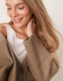 Pretty Lavish Chunky Cuff Knit Cardigan In Taupe For Women -Pretty Lavi Clothing Shop 206918129 3