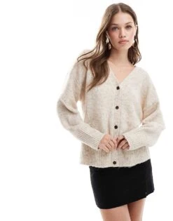 Pretty Lavish Knit Cardigan In Light Beige For Women