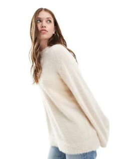 Pretty Lavish Fluffy Yarn Jumper In Cream For Women -Pretty Lavi Clothing Shop 206918147 1 cream 1