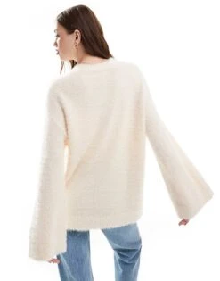 Pretty Lavish Fluffy Yarn Jumper In Cream For Women -Pretty Lavi Clothing Shop 206918147 4