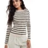 Pretty Lavish Slash Neck Knit Top In Cream Stripe For Women