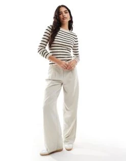 Pretty Lavish Slash Neck Knit Top In Cream Stripe For Women -Pretty Lavi Clothing Shop 206918160 3