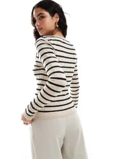 Pretty Lavish Slash Neck Knit Top In Cream Stripe For Women -Pretty Lavi Clothing Shop 206918160 4