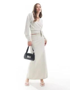 Pretty Lavish Boucle Knit Maxi Skirt Co-ord In Stone For Women -Pretty Lavi Clothing Shop 206918172 1 stone 1