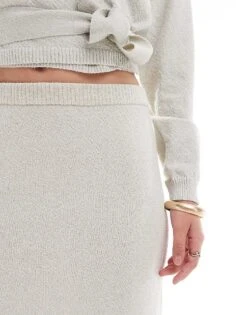 Pretty Lavish Boucle Knit Maxi Skirt Co-ord In Stone For Women -Pretty Lavi Clothing Shop 206918172 4