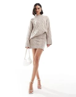 Pretty Lavish Cable Knit Mini Skirt Co-ord In Beige For Women -Pretty Lavi Clothing Shop 206918331 1 beige 1