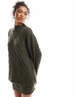 Pretty Lavish Cable Knit Co-ord In Olive -Pretty Lavi Clothing Shop 206918338 1 olive
