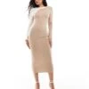 Pretty Lavish Cut-out Knit Midaxi Dress In Neutral Colour Block For Women Beige/cream