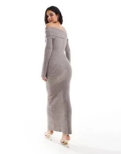 Pretty Lavish Button Bardot Knit Maxi Dress In Mink For Women -Pretty Lavi Clothing Shop 206918809 3