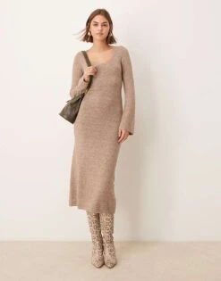 Pretty Lavish Scoop Neck Knit Midaxi Dress In Soft Brown For Women -Pretty Lavi Clothing Shop 206918820 1 softbrown 1