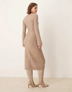 Pretty Lavish Scoop Neck Knit Midaxi Dress In Soft Brown For Women -Pretty Lavi Clothing Shop 206918820 3