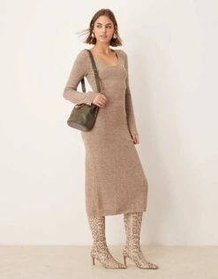 Pretty Lavish Scoop Neck Knit Midaxi Dress In Soft Brown For Women -Pretty Lavi Clothing Shop 206918820 4