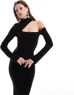 Pretty Lavish Cut-out Knit Midaxi Dress In Black For Women -Pretty Lavi Clothing Shop 206918826 4