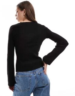 Pretty Lavish Button Front Fitted Cardigan In Black For Women -Pretty Lavi Clothing Shop 206961772 3