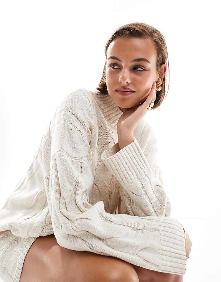 Pretty Lavish Cable Knitted Co-ord In Cream 6 Pretty Lavish Cable Knitted Co-ord In Cream - Image 4