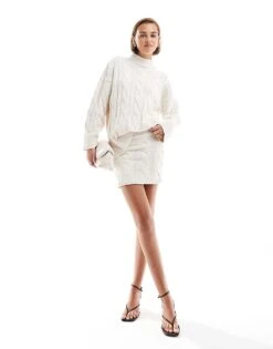 Pretty Lavish Cable Knitted Co-ord In Cream