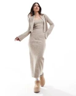 Pretty Lavish Slim Fit Knit Cardigan Co-ord In Taupe For Women -Pretty Lavi Clothing Shop 206961949 4
