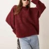 Pretty Lavish Oversized Borg Jumper In Burgundy For Women -Pretty Lavi Clothing Shop 206961996 1 burgundy