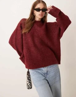 Pretty Lavish Oversized Borg Jumper In Burgundy For Women