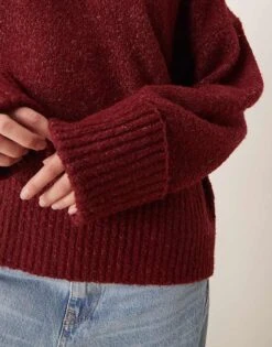 Pretty Lavish Oversized Borg Jumper In Burgundy For Women -Pretty Lavi Clothing Shop 206961996 3