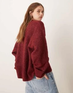 Pretty Lavish Oversized Borg Jumper In Burgundy For Women -Pretty Lavi Clothing Shop 206961996 4