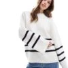 Pretty Lavish Crew Neck Stripe Knit Jumper In White For Women -Pretty Lavi Clothing Shop 206962019 1 white