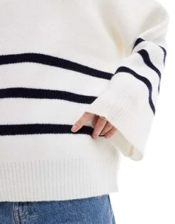 Pretty Lavish Crew Neck Stripe Knit Jumper In White For Women -Pretty Lavi Clothing Shop 206962019 3