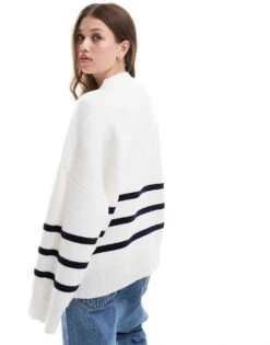 Pretty Lavish Crew Neck Stripe Knit Jumper In White For Women -Pretty Lavi Clothing Shop 206962019 4