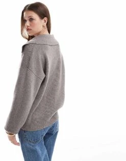 Pretty Lavish Collar Button Knit Cardigan In Taupe For Women -Pretty Lavi Clothing Shop 206962039 3