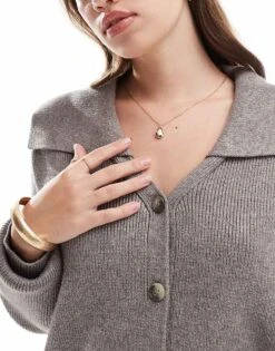 Pretty Lavish Collar Button Knit Cardigan In Taupe For Women -Pretty Lavi Clothing Shop 206962039 4