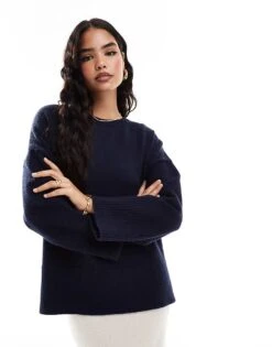 Pretty Lavish Oversized Knit Jumper In Navy For Women