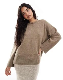 Pretty Lavish Oversized Knit Jumper In Mushroom For Women