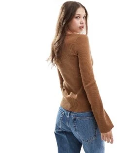 Pretty Lavish Button Front Fitted Cardigan In Ginger For Women -Pretty Lavi Clothing Shop 206962212 3