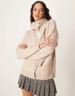 Pretty Lavish Scarf Cardigan In Taupe For Women