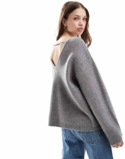 Pretty Lavish Slash Neck Jumper In Grey For Women -Pretty Lavi Clothing Shop 206962238 2
