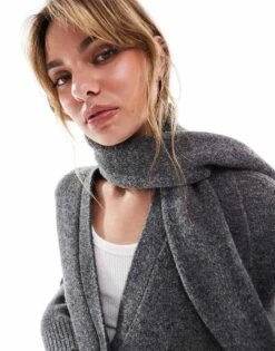 Pretty Lavish Scarf Cardigan In Charcoal Grey For Women -Pretty Lavi Clothing Shop 206962244 3