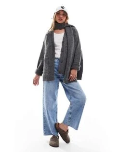 Pretty Lavish Scarf Cardigan In Charcoal Grey For Women -Pretty Lavi Clothing Shop 206962244 4