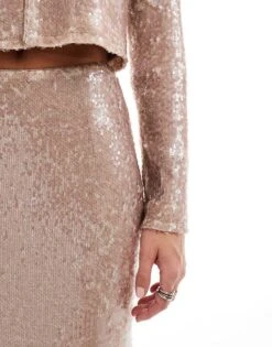 Pretty Lavish Sequin Maxi Skirt Co-ord In Gold For Women -Pretty Lavi Clothing Shop 206966664 3
