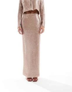 Pretty Lavish Sequin Maxi Skirt Co-ord In Gold For Women -Pretty Lavi Clothing Shop 206966664 5